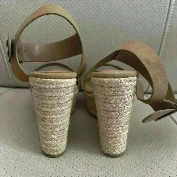 Tan Wedge Sandals with Ankle Strap - Picture 3 of 7